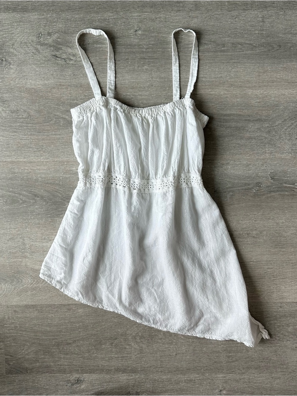 White Asymmetrical Cotton Camisole Top Bohemian Smocked Tank made in Greece